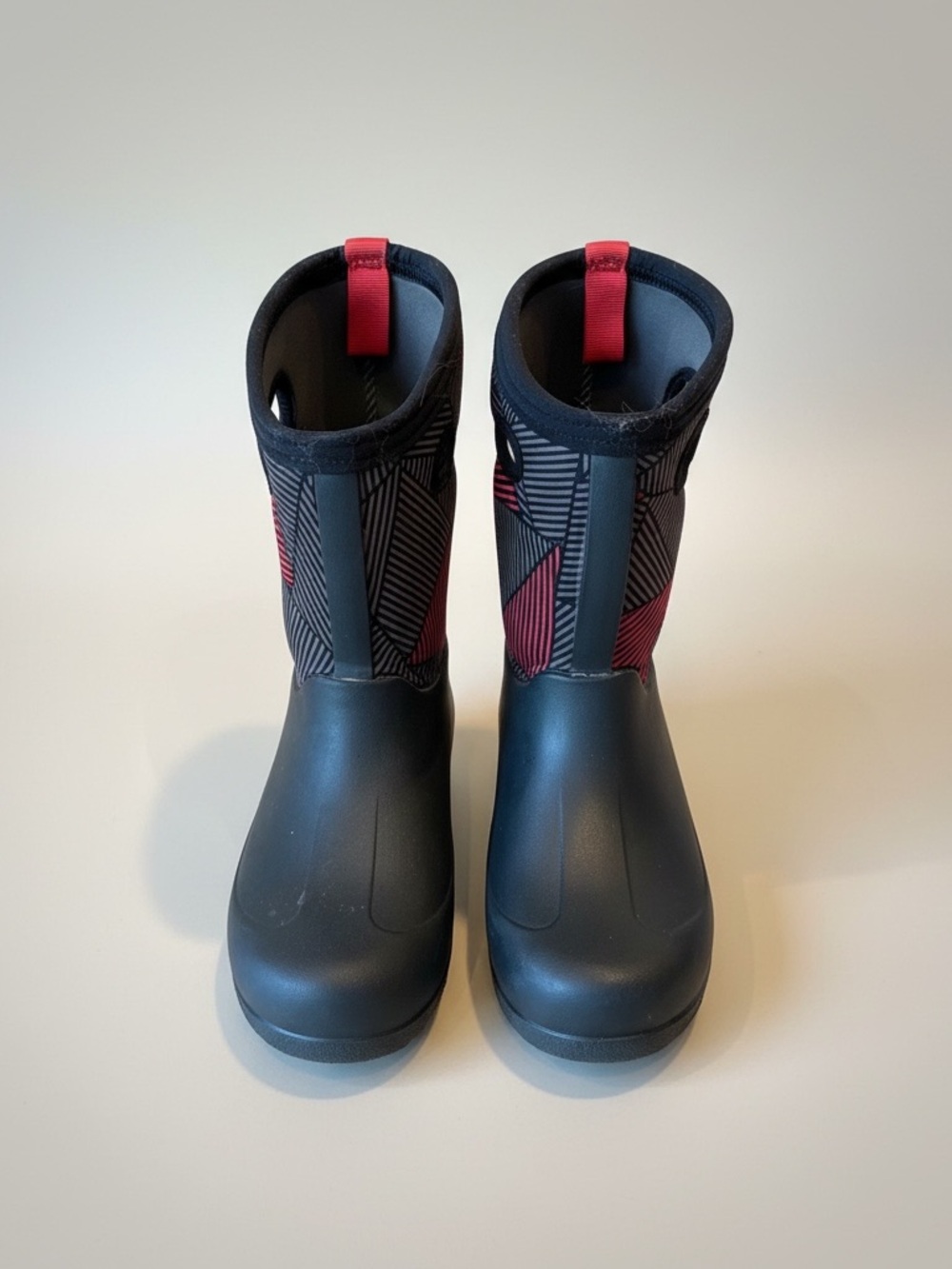 Bogs Black and Red Kids Pull-On Rain Boots